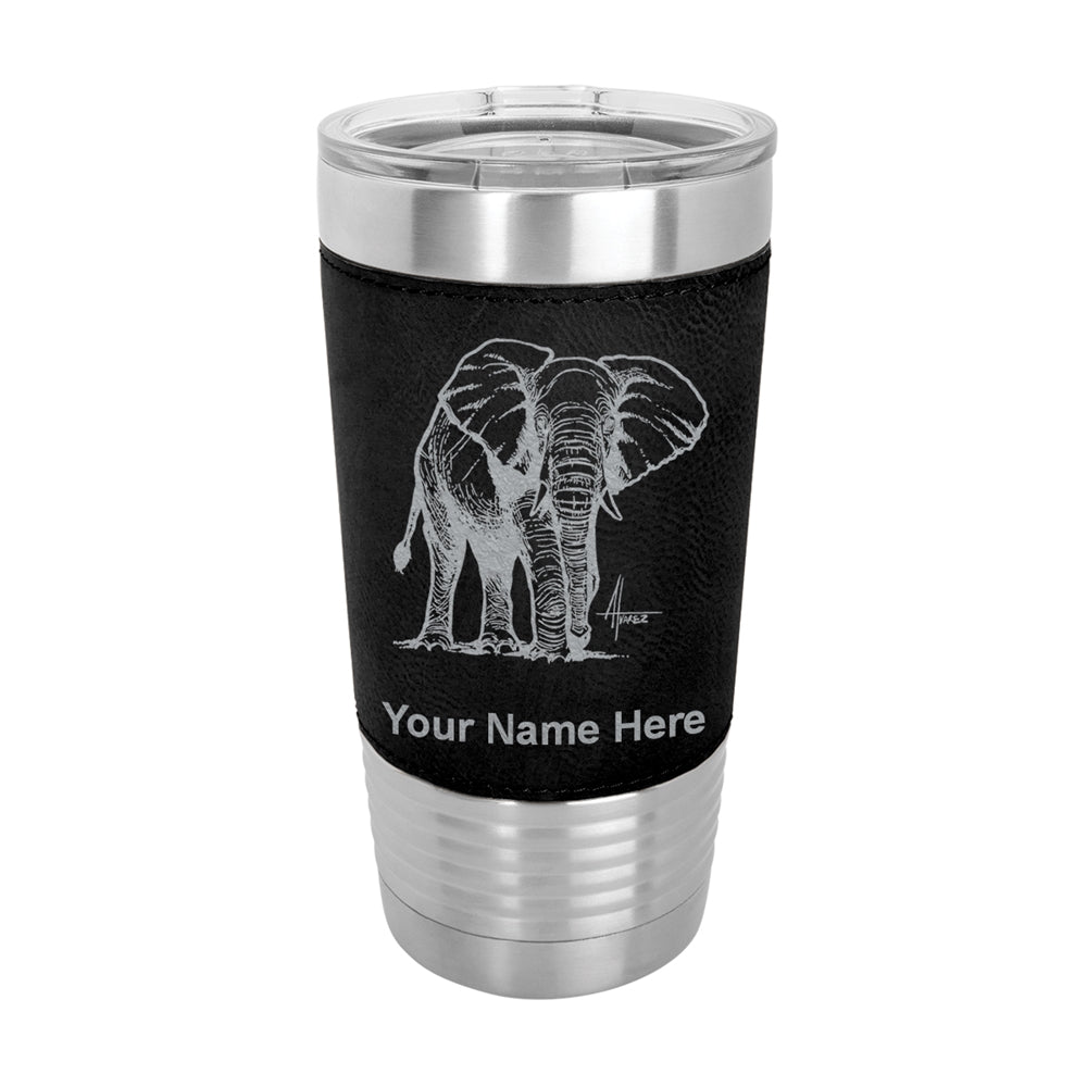 20oz Faux Leather Tumbler Mug, African Elephant, Personalized Engraving Included - LaserGram Custom Engraved Gifts