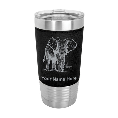 20oz Faux Leather Tumbler Mug, African Elephant, Personalized Engraving Included - LaserGram Custom Engraved Gifts