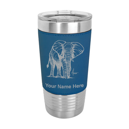 20oz Faux Leather Tumbler Mug, African Elephant, Personalized Engraving Included - LaserGram Custom Engraved Gifts