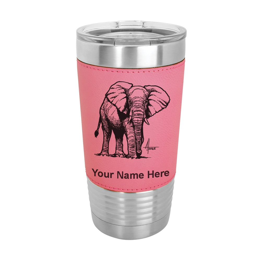 20oz Faux Leather Tumbler Mug, African Elephant, Personalized Engraving Included - LaserGram Custom Engraved Gifts