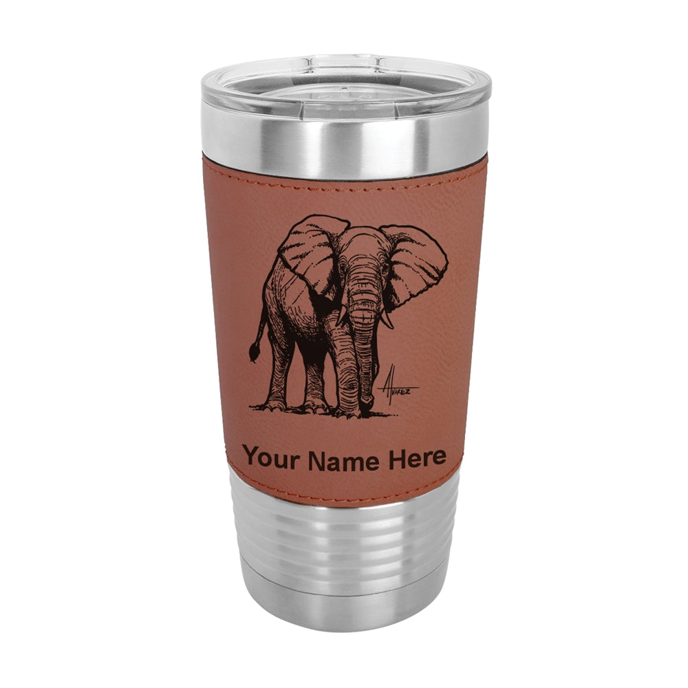 20oz Faux Leather Tumbler Mug, African Elephant, Personalized Engraving Included - LaserGram Custom Engraved Gifts