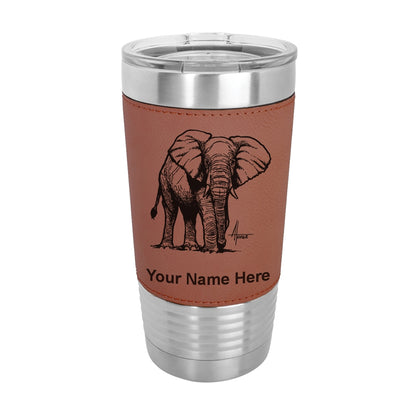 20oz Faux Leather Tumbler Mug, African Elephant, Personalized Engraving Included - LaserGram Custom Engraved Gifts