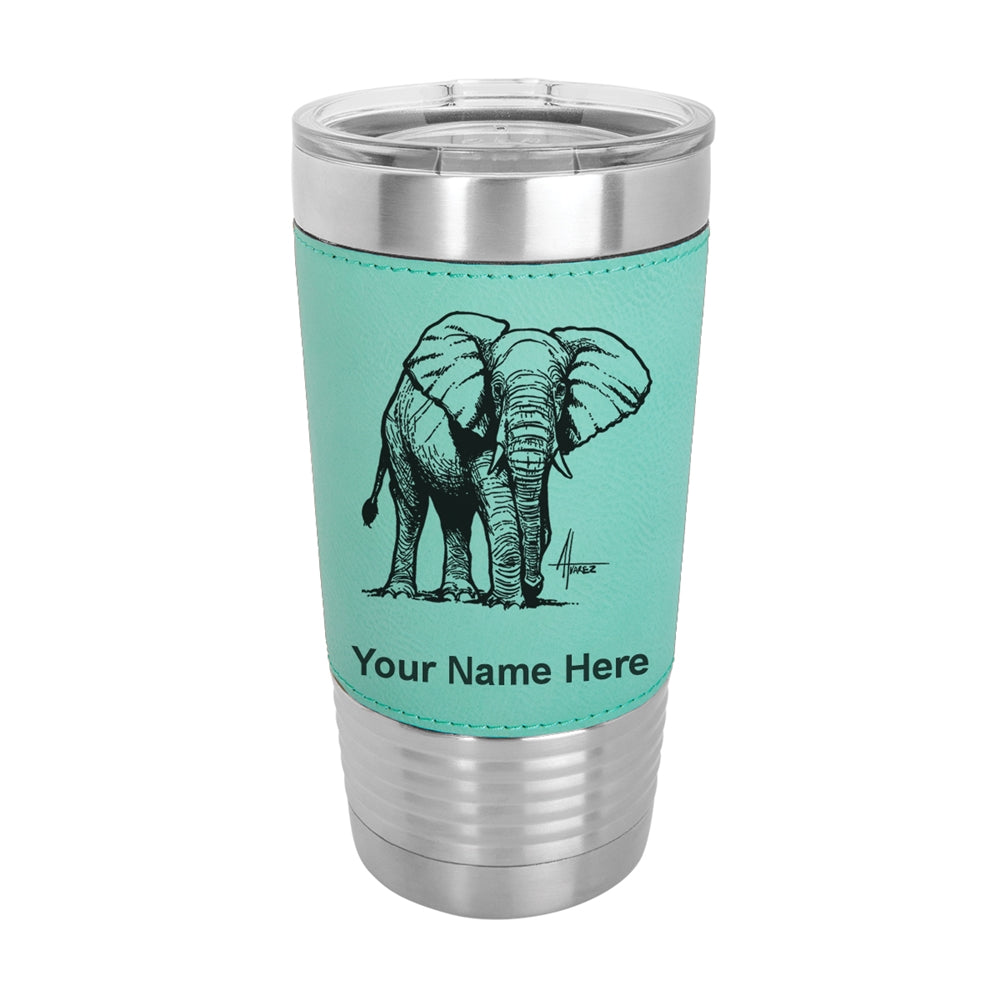 20oz Faux Leather Tumbler Mug, African Elephant, Personalized Engraving Included - LaserGram Custom Engraved Gifts