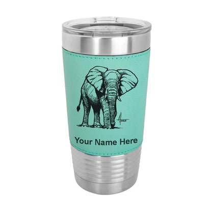 20oz Faux Leather Tumbler Mug, African Elephant, Personalized Engraving Included - LaserGram Custom Engraved Gifts
