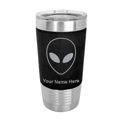 20oz Faux Leather Tumbler Mug, Alien Head, Personalized Engraving Included - LaserGram Custom Engraved Gifts
