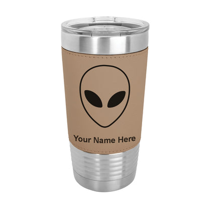 20oz Faux Leather Tumbler Mug, Alien Head, Personalized Engraving Included - LaserGram Custom Engraved Gifts