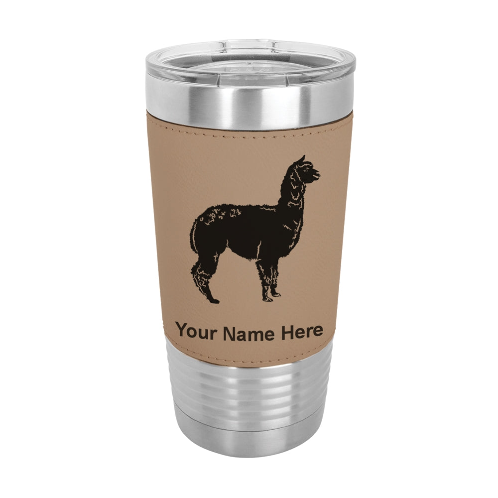 20oz Faux Leather Tumbler Mug, Alpaca, Personalized Engraving Included - LaserGram Custom Engraved Gifts