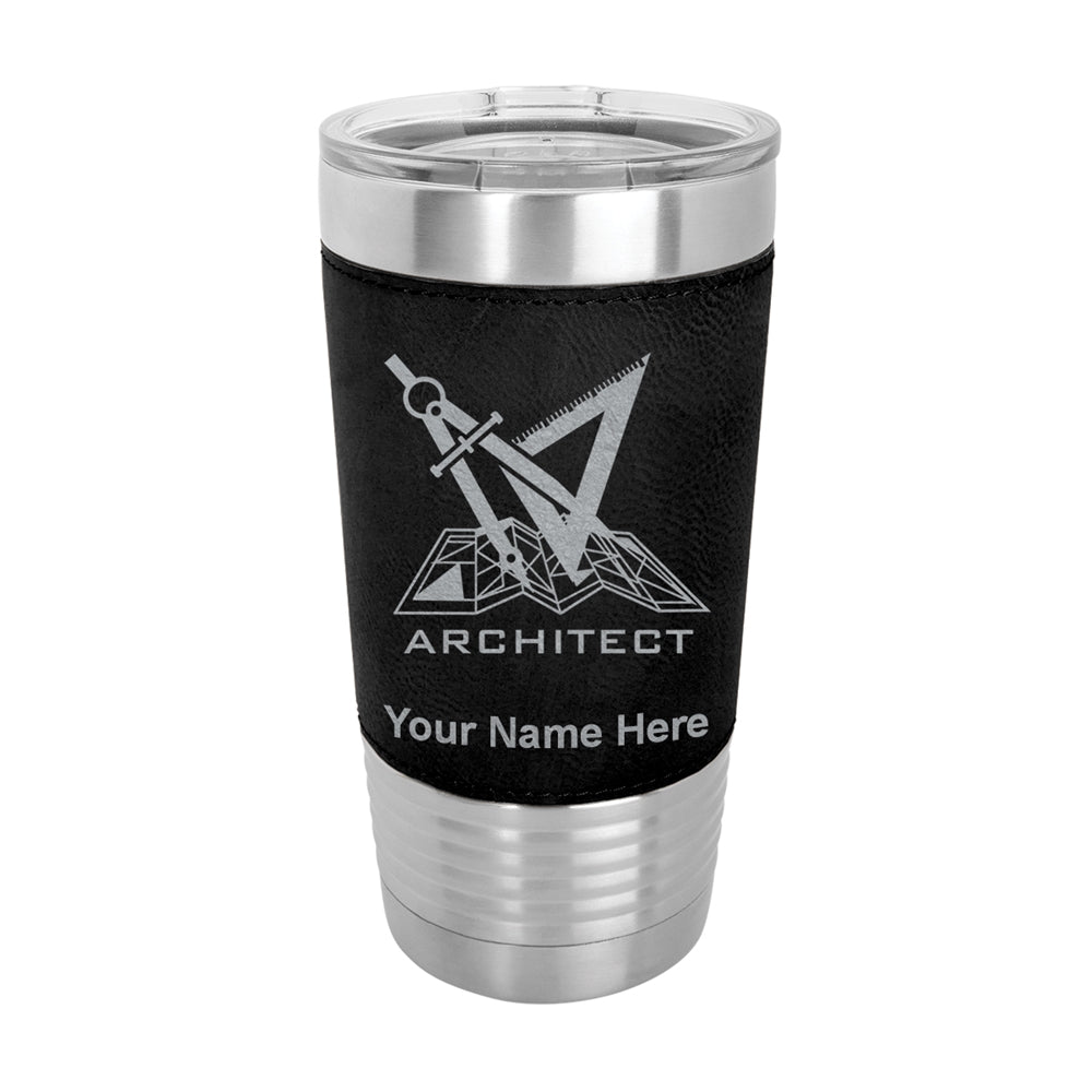 20oz Faux Leather Tumbler Mug, Architect Symbol, Personalized Engraving Included - LaserGram Custom Engraved Gifts