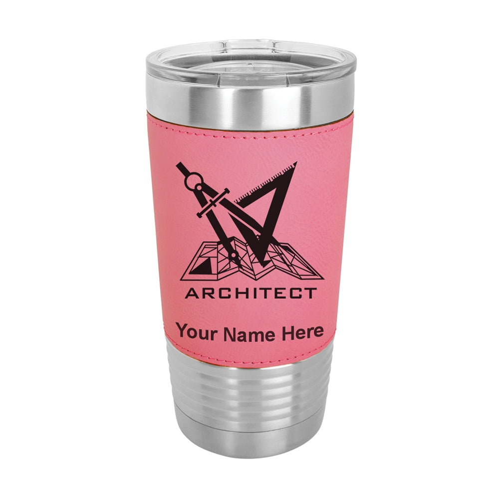 20oz Faux Leather Tumbler Mug, Architect Symbol, Personalized Engraving Included - LaserGram Custom Engraved Gifts