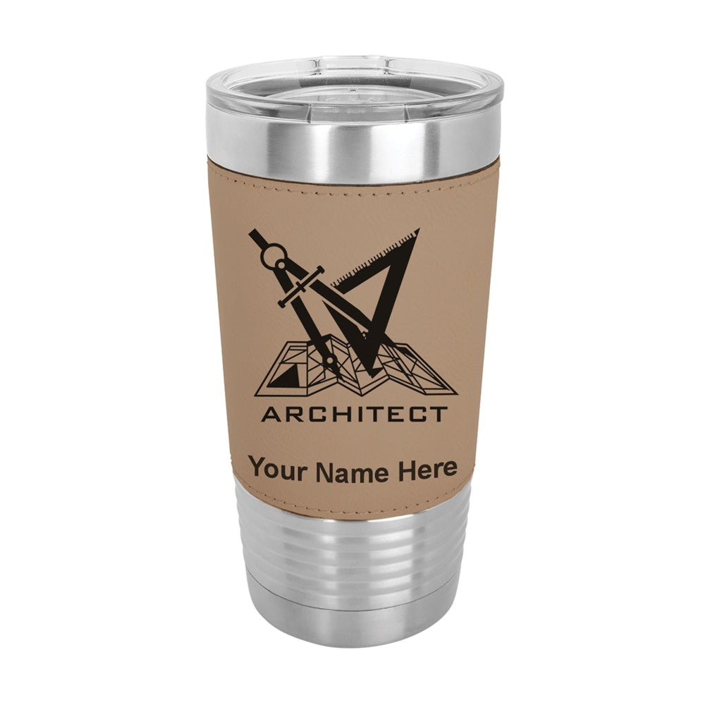 20oz Faux Leather Tumbler Mug, Architect Symbol, Personalized Engraving Included - LaserGram Custom Engraved Gifts