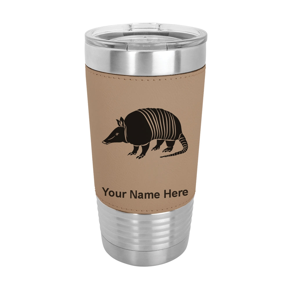 20oz Faux Leather Tumbler Mug, Armadillo, Personalized Engraving Included - LaserGram Custom Engraved Gifts