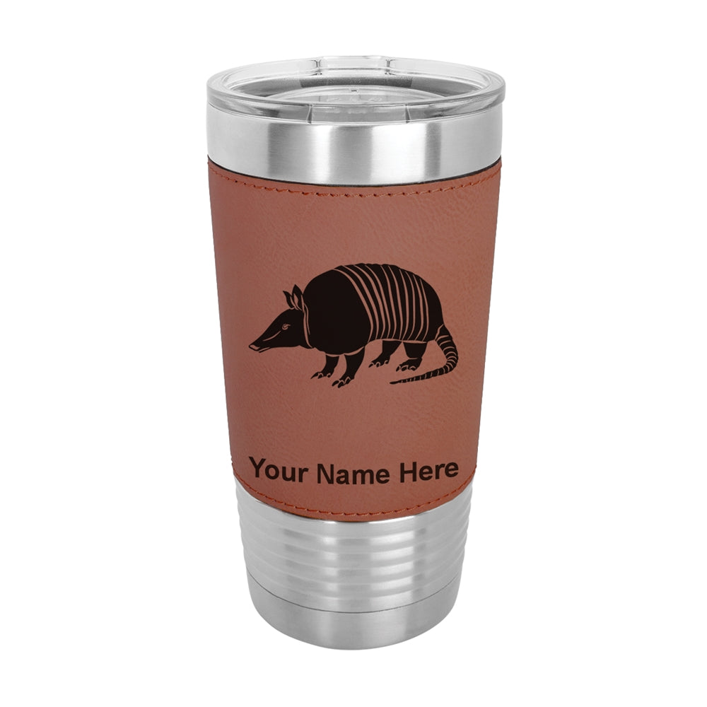 20oz Faux Leather Tumbler Mug, Armadillo, Personalized Engraving Included - LaserGram Custom Engraved Gifts
