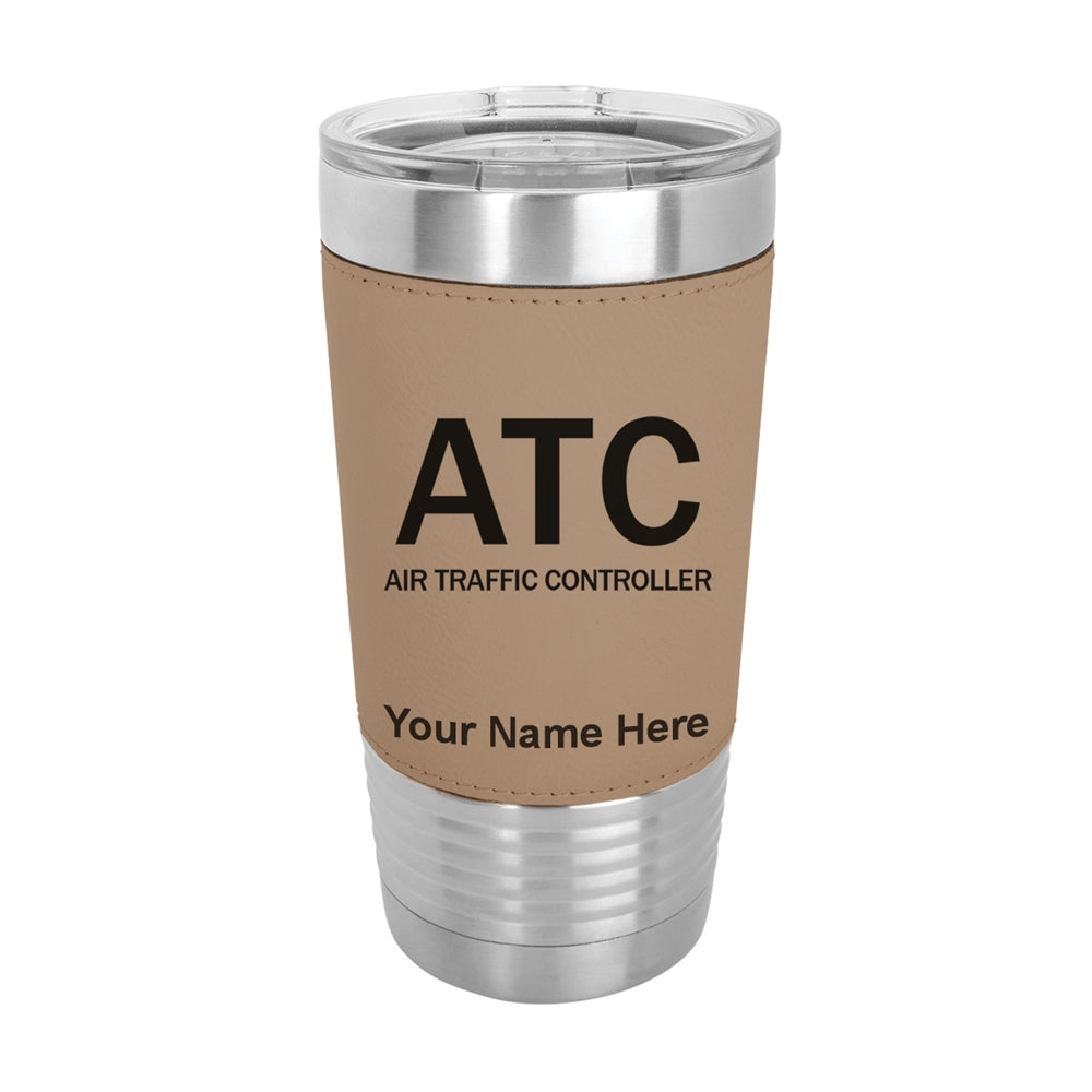 20oz Faux Leather Tumbler Mug, ATC Air Traffic Controller, Personalized Engraving Included - LaserGram Custom Engraved Gifts