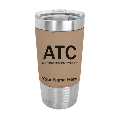 20oz Faux Leather Tumbler Mug, ATC Air Traffic Controller, Personalized Engraving Included - LaserGram Custom Engraved Gifts