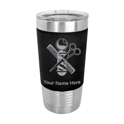 20oz Faux Leather Tumbler Mug, Barber Shop Pole, Personalized Engraving Included - LaserGram Custom Engraved Gifts