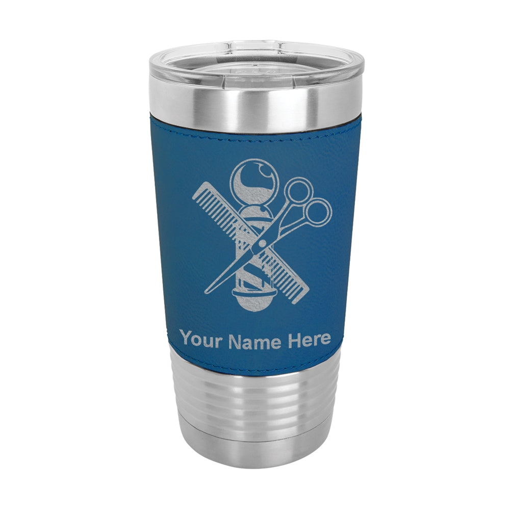 20oz Faux Leather Tumbler Mug, Barber Shop Pole, Personalized Engraving Included - LaserGram Custom Engraved Gifts