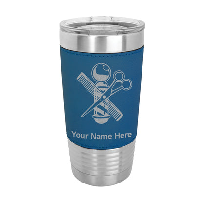 20oz Faux Leather Tumbler Mug, Barber Shop Pole, Personalized Engraving Included - LaserGram Custom Engraved Gifts