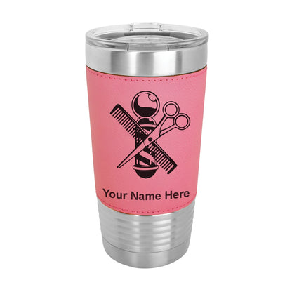 20oz Faux Leather Tumbler Mug, Barber Shop Pole, Personalized Engraving Included - LaserGram Custom Engraved Gifts