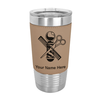 20oz Faux Leather Tumbler Mug, Barber Shop Pole, Personalized Engraving Included - LaserGram Custom Engraved Gifts