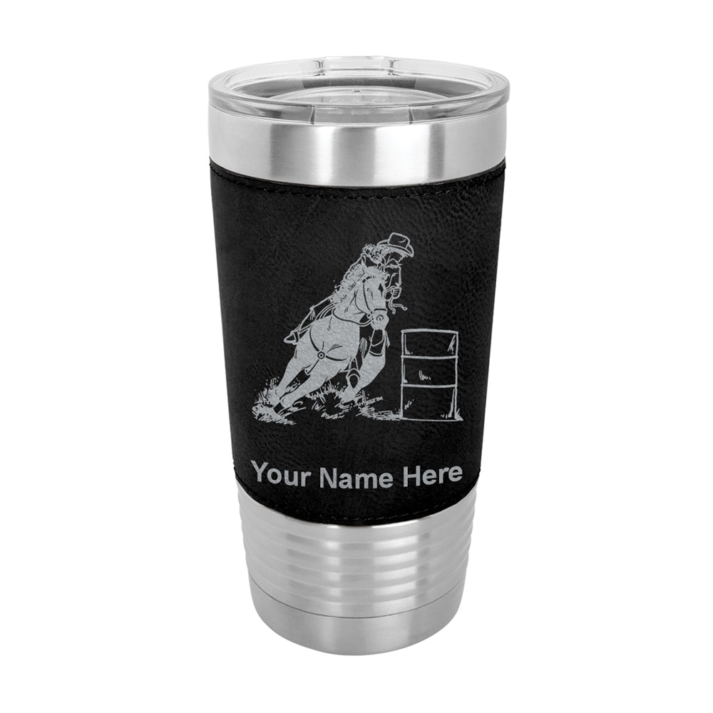20oz Faux Leather Tumbler Mug, Barrel Racer, Personalized Engraving Included - LaserGram Custom Engraved Gifts