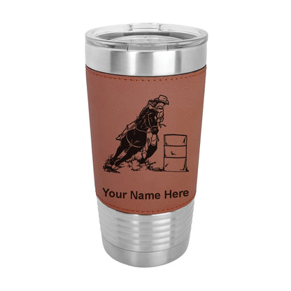 20oz Faux Leather Tumbler Mug, Barrel Racer, Personalized Engraving Included - LaserGram Custom Engraved Gifts