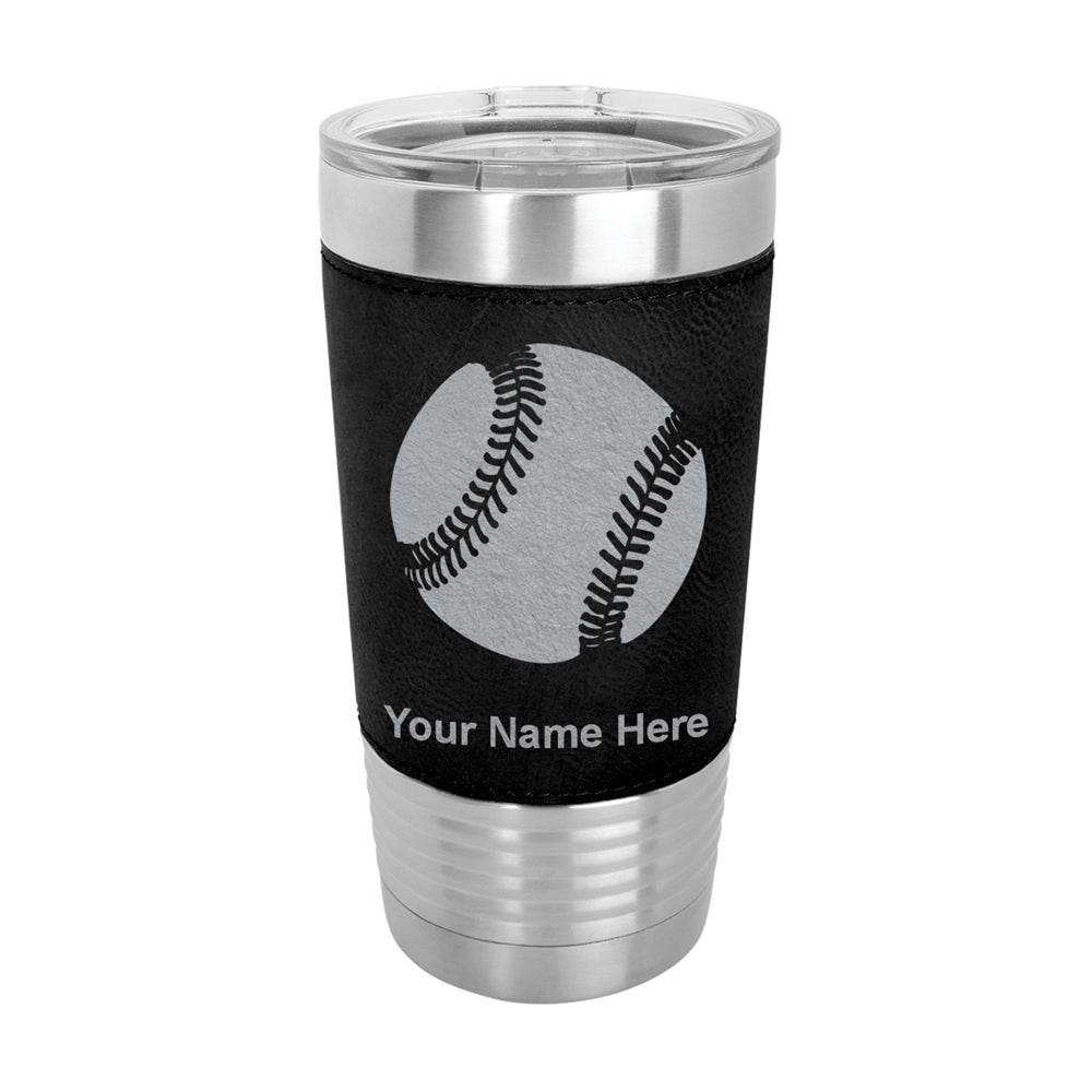 20oz Faux Leather Tumbler Mug, Baseball Ball, Personalized Engraving Included - LaserGram Custom Engraved Gifts