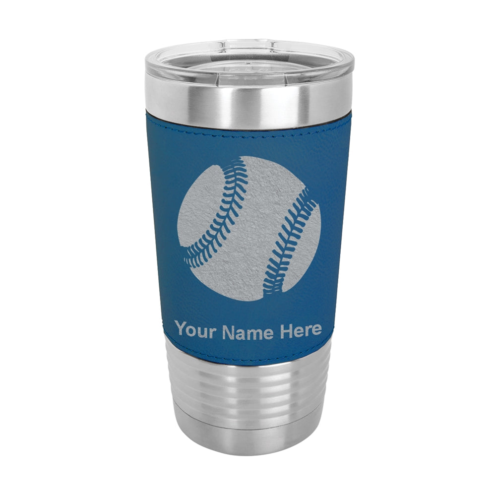 20oz Faux Leather Tumbler Mug, Baseball Ball, Personalized Engraving Included - LaserGram Custom Engraved Gifts