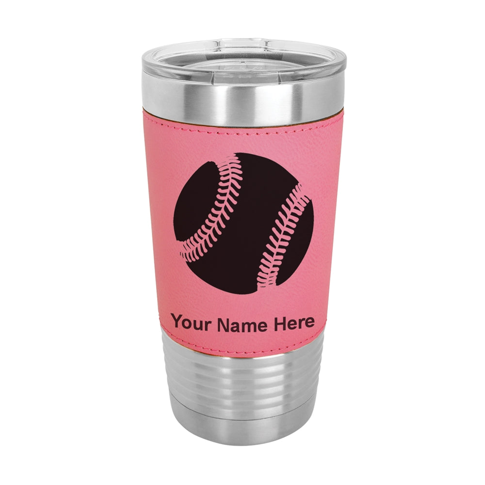 20oz Faux Leather Tumbler Mug, Baseball Ball, Personalized Engraving Included - LaserGram Custom Engraved Gifts