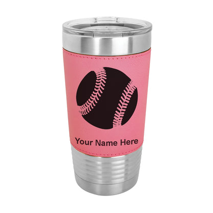 20oz Faux Leather Tumbler Mug, Baseball Ball, Personalized Engraving Included - LaserGram Custom Engraved Gifts