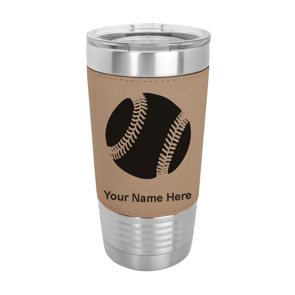 20oz Faux Leather Tumbler Mug, Baseball Ball, Personalized Engraving Included - LaserGram Custom Engraved Gifts