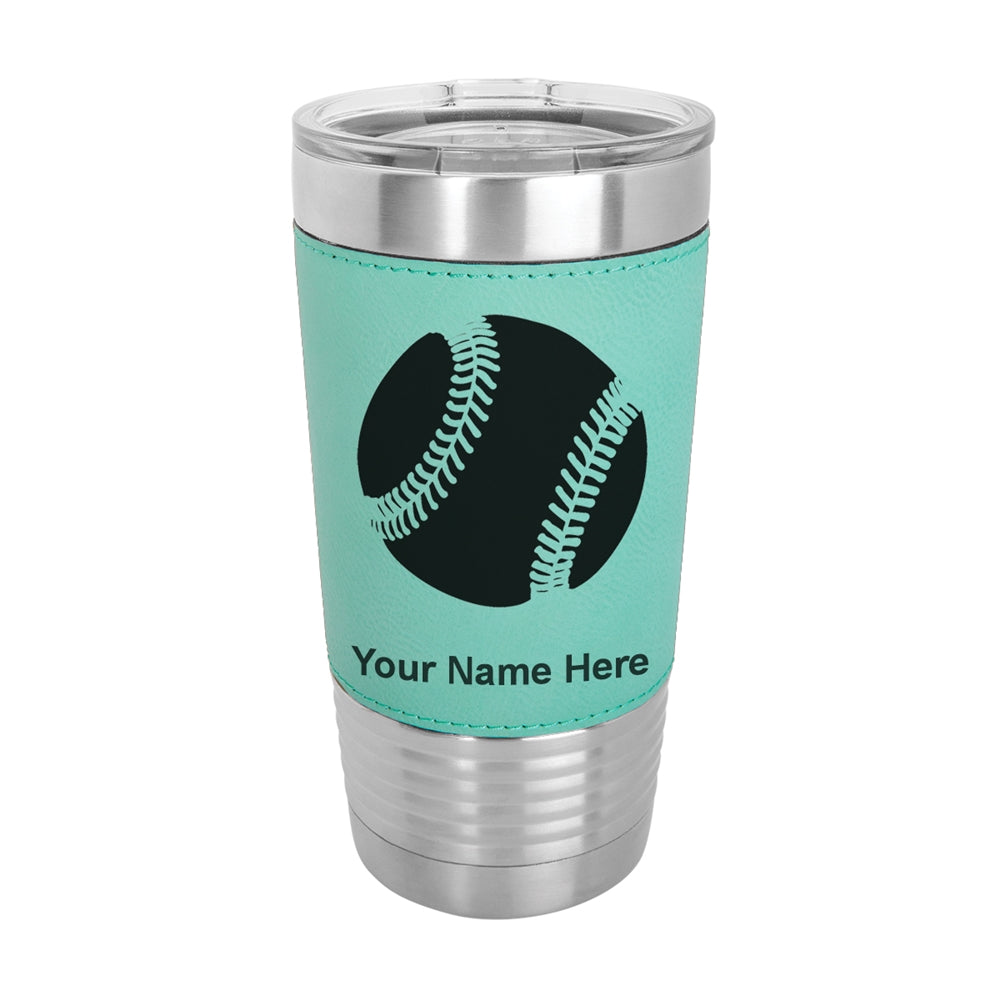 20oz Faux Leather Tumbler Mug, Baseball Ball, Personalized Engraving Included - LaserGram Custom Engraved Gifts