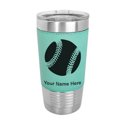 20oz Faux Leather Tumbler Mug, Baseball Ball, Personalized Engraving Included - LaserGram Custom Engraved Gifts