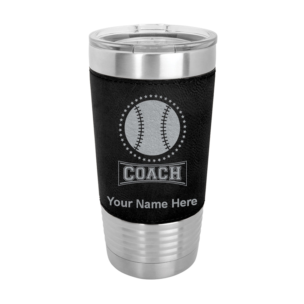 20oz Faux Leather Tumbler Mug, Baseball Coach, Personalized Engraving Included - LaserGram Custom Engraved Gifts