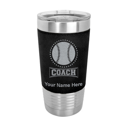 20oz Faux Leather Tumbler Mug, Baseball Coach, Personalized Engraving Included - LaserGram Custom Engraved Gifts