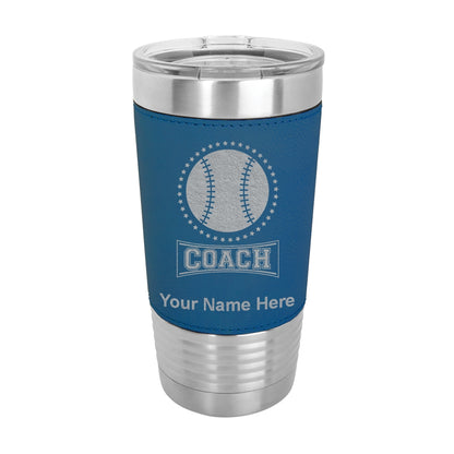 20oz Faux Leather Tumbler Mug, Baseball Coach, Personalized Engraving Included - LaserGram Custom Engraved Gifts
