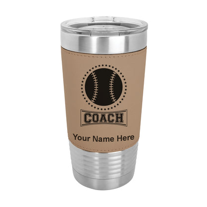 20oz Faux Leather Tumbler Mug, Baseball Coach, Personalized Engraving Included - LaserGram Custom Engraved Gifts