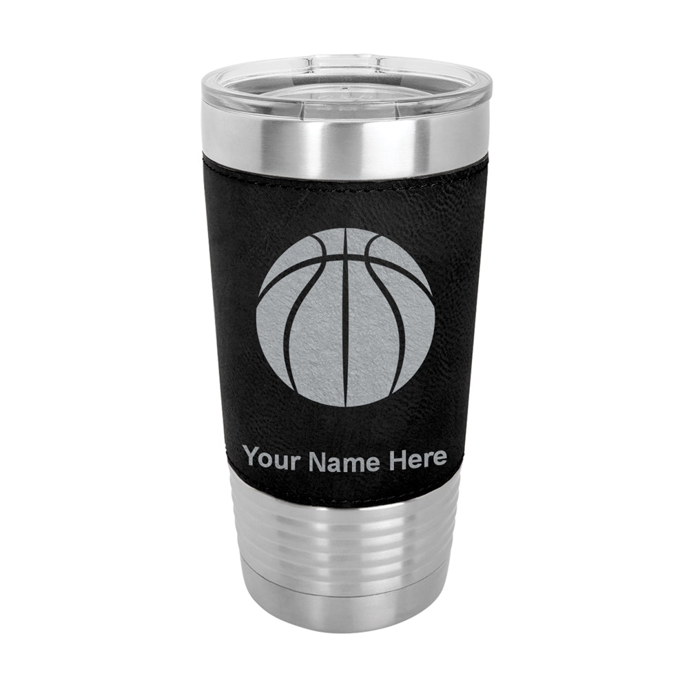 20oz Faux Leather Tumbler Mug, Basketball Ball, Personalized Engraving Included - LaserGram Custom Engraved Gifts