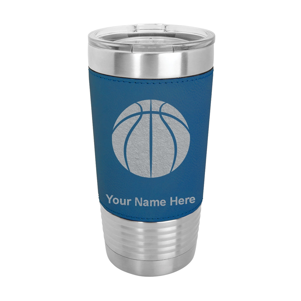 20oz Faux Leather Tumbler Mug, Basketball Ball, Personalized Engraving Included - LaserGram Custom Engraved Gifts