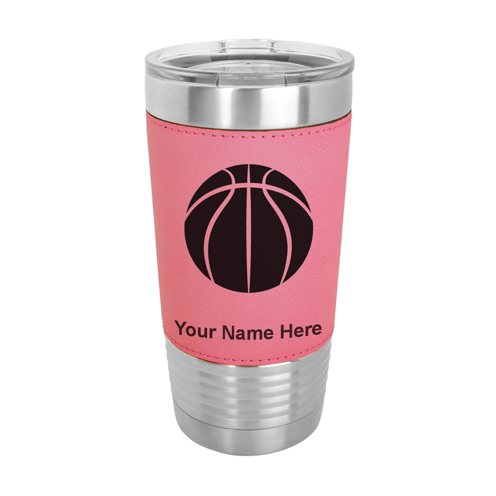 20oz Faux Leather Tumbler Mug, Basketball Ball, Personalized Engraving Included - LaserGram Custom Engraved Gifts