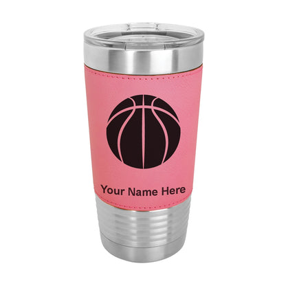 20oz Faux Leather Tumbler Mug, Basketball Ball, Personalized Engraving Included - LaserGram Custom Engraved Gifts