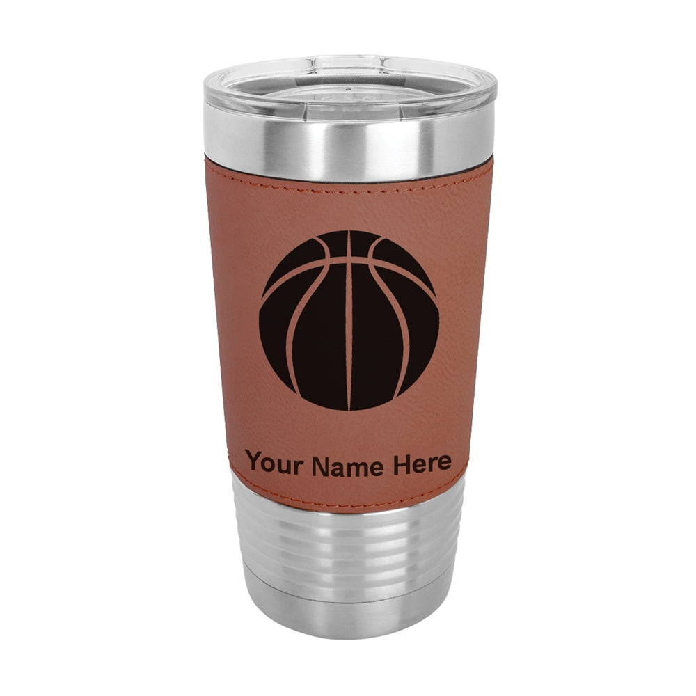 20oz Faux Leather Tumbler Mug, Basketball Ball, Personalized Engraving Included - LaserGram Custom Engraved Gifts