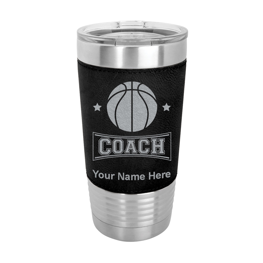 20oz Faux Leather Tumbler Mug, Basketball Coach, Personalized Engraving Included - LaserGram Custom Engraved Gifts