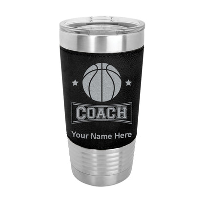 20oz Faux Leather Tumbler Mug, Basketball Coach, Personalized Engraving Included - LaserGram Custom Engraved Gifts