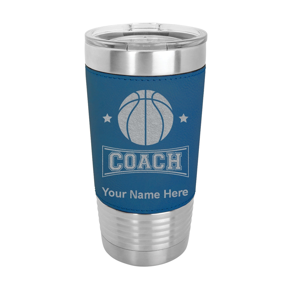 20oz Faux Leather Tumbler Mug, Basketball Coach, Personalized Engraving Included - LaserGram Custom Engraved Gifts