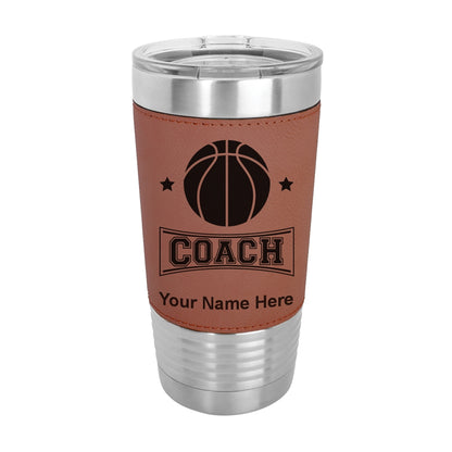 20oz Faux Leather Tumbler Mug, Basketball Coach, Personalized Engraving Included - LaserGram Custom Engraved Gifts
