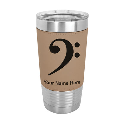 20oz Faux Leather Tumbler Mug, Bass Clef, Personalized Engraving Included - LaserGram Custom Engraved Gifts