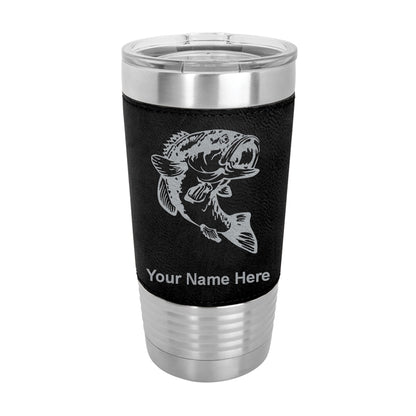 20oz Faux Leather Tumbler Mug, Bass Fish, Personalized Engraving Included - LaserGram Custom Engraved Gifts