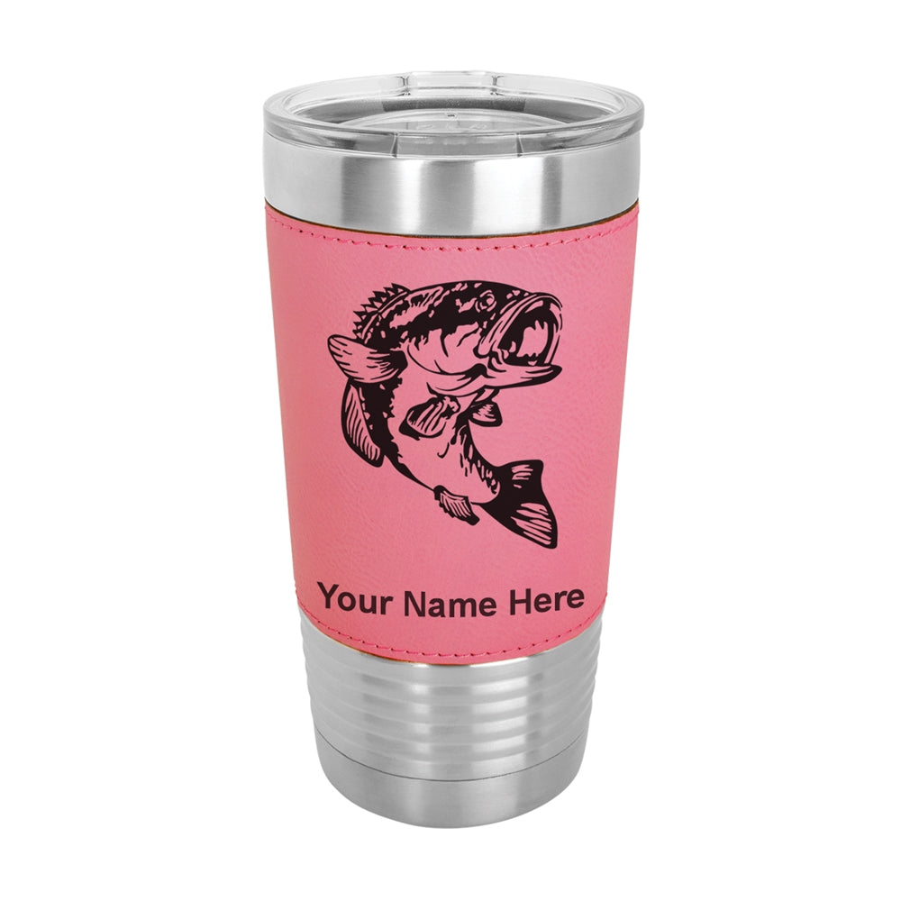 20oz Faux Leather Tumbler Mug, Bass Fish, Personalized Engraving Included - LaserGram Custom Engraved Gifts