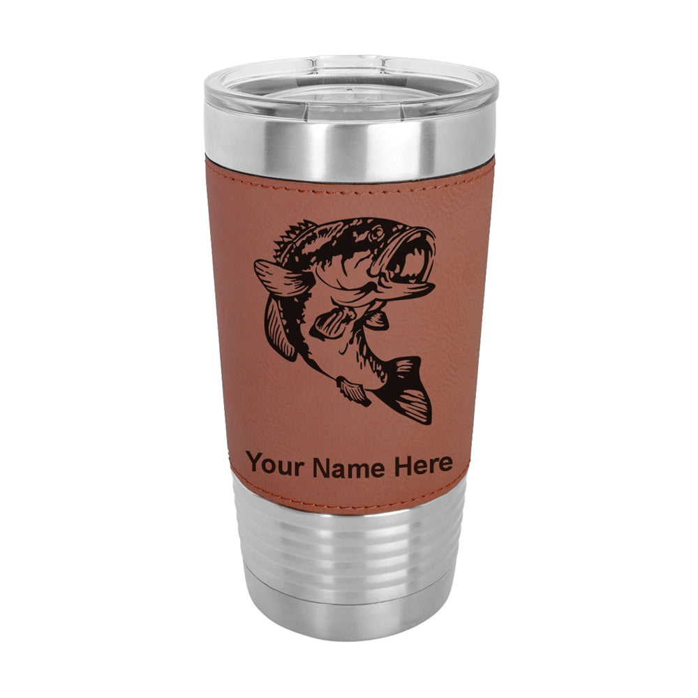 20oz Faux Leather Tumbler Mug, Bass Fish, Personalized Engraving Included - LaserGram Custom Engraved Gifts