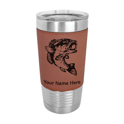 20oz Faux Leather Tumbler Mug, Bass Fish, Personalized Engraving Included - LaserGram Custom Engraved Gifts